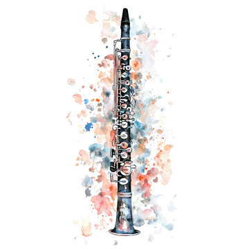 watercolor clarinet on colorful background clip art preview