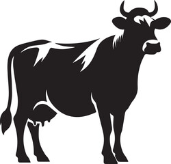 Black and white illustration of a cow