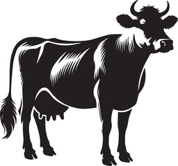 Black and white illustration of a cow