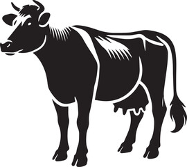 Black and white illustration of a cow
