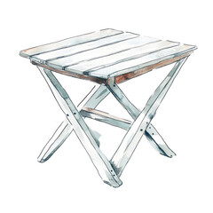Detailed Watercolor Illustration of a Folding Table with Wooden Slats, Showcasing Rustic Design and Functionality