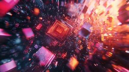 Fototapeta premium Big Data Concept with Blockchain 3D Illustration and Information Flow