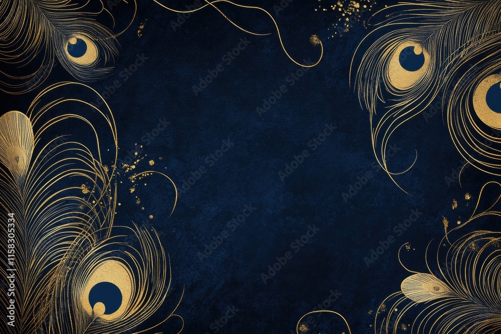 Aufkleber Elegant line art of peacock feathers creating a stunning visual display with ample copy space for design use. Generative AI