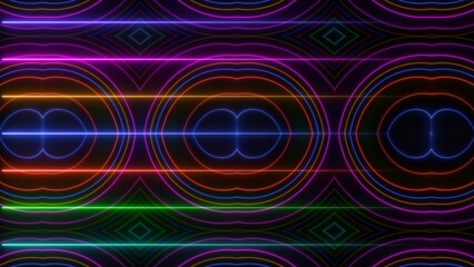 Abstract multi color neon line mandala background, for show, events, festivals and concerts program background illustration.