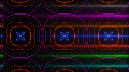 Abstract multi color neon line mandala background, for show, events, festivals and concerts program background illustration.