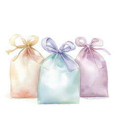 Charming Watercolor Illustration of Colorful Party Favor Bags Ready for Celebration