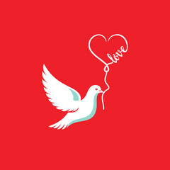 dove with heart, vector ilustration