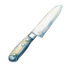 Watercolor Illustration of a Kitchen Knife on a Table in Pastel Colors for Culinary or Art Projects