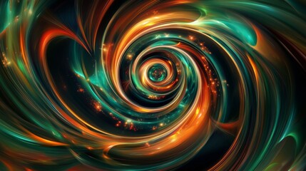 Abstract Cosmic Swirl with Glowing Golden and Green Energy Vortex