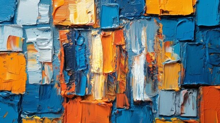 Abstract colorful blue orange multicolored art painting texture, oil brushstroke, pallet knife paint, saturated colors