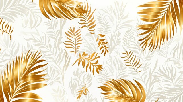 White and gold leaves, Floral luxury pattern