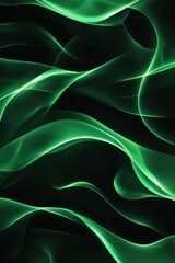 Obraz premium Abstract green glowing waves on black background.