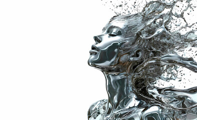 metal lady. female face frozen in liquid metal. created using generative artificial intelligence technology	
