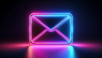 A glowing neon envelope icon set against a dark background, symbolizing digital communication and messaging.