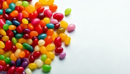 Colorful jellybeans scattered playfully across a table