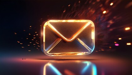 A glowing email icon surrounded by vibrant particles, symbolizing digital communication and connectivity.