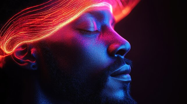 Digital animation of a beatboxer with vibrant soundwave visuals