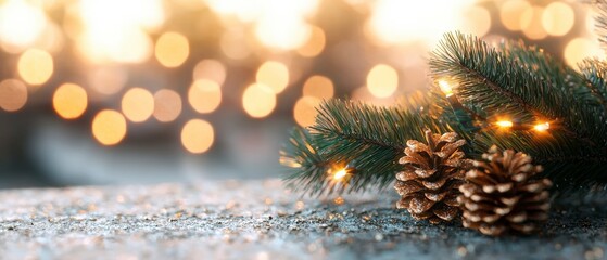 Festive Christmas Background  Pine  Cones  Lights  Winter