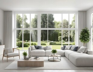 Modern Living Room Design With Large Window and Garden View