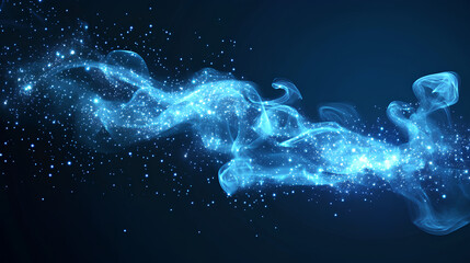 Fantastic blue smoke background. Magic blue smoke with glitter and small particles of twinkling stars. Fog with luminous particles. blue vapor with stardust. Morning fog over land or water surface