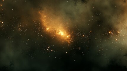 Naklejka premium Abstract Cosmic Swirl with Glowing Golden and Green Energy Vortex