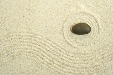 Fotobehang Zen Stenen Top view of background and backdrop on sand The concept of balancing stones in a Japanese Zen garden  © Photo Sesaon