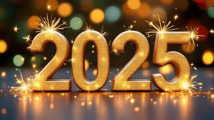 2025 Happy New year with sparlkers and fireworks, New year celebration