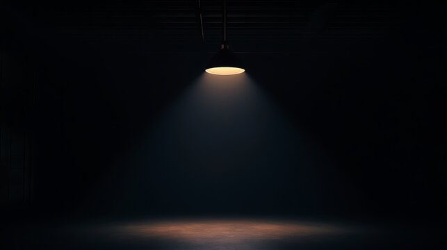 A basketball illuminated dramatically under a single overhead spotlight