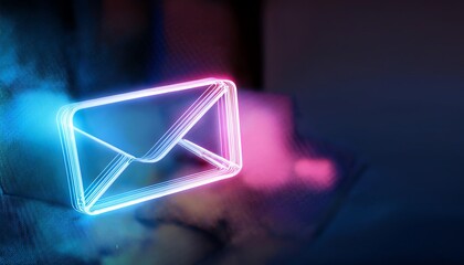 A glowing envelope icon in blue and pink hues, symbolizing digital communication and messaging technology.