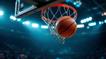 Scoring during a basketball game ball in hoop