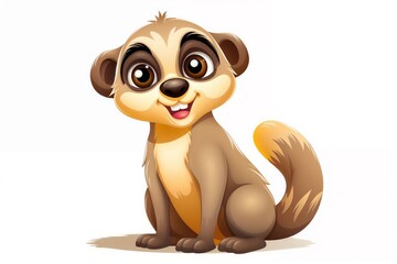 Obraz premium Suricata with large eyes, smiling, on white background isolated for children's illustrations.Meerkat. children's books, holiday greetings, creative illustrations. happiness. playful. animal kingdom. 