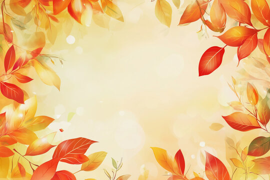 yellow background with orange leaves on it. The leaves are scattered all over the background. The background is empty and the leaves are the main focus of the image
