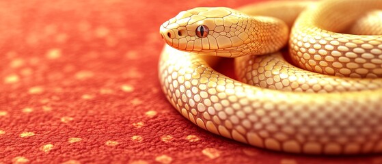 Fototapeta premium Chinese New Year Theme, A snake is curled up on a red carpet