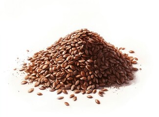 A pile of flax seeds, isolated on a white background