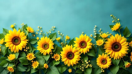 Maternity backdrop, wedding backdrop, photography background with delicate sunflowers and green vintage wall.