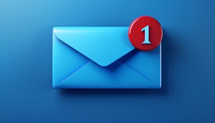 A blue envelope with a red notification badge showing "1," symbolizing a new message or email alert.