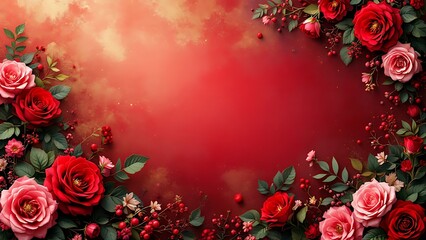 Maternity backdrop, wedding backdrop, photography background with delicate red flowers and vintage wall.