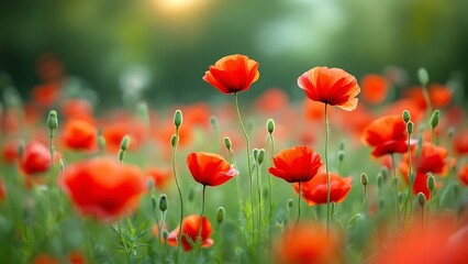 Obraz premium Poppy field, Remembrance day, Memorial Anzac day banner.