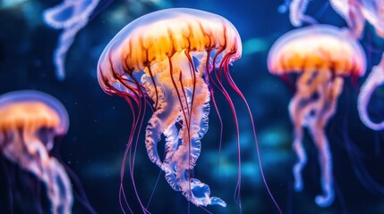 Ethereal Jellyfish Floating Through Vibrant Deep Sea