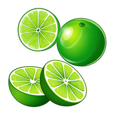 Limes, fresh, natural, organic fruit, whole, half, slice,png free download