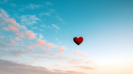 Fototapeta premium Heart-shaped balloon floats serenely against a pastel sky.