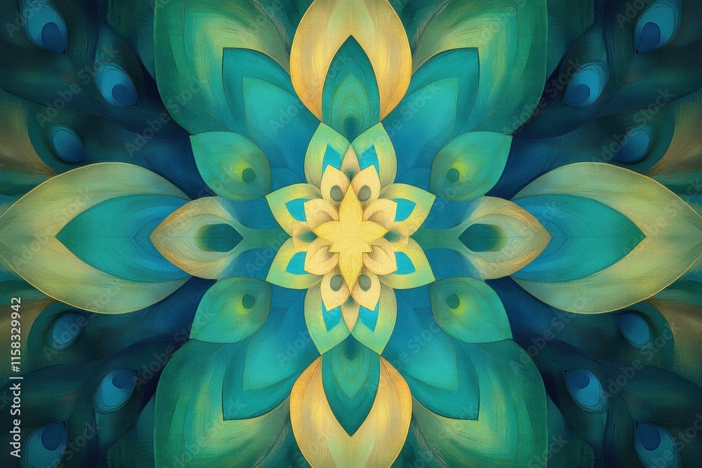 Aufkleber Intricate pattern of overlapping peacock feathers with vibrant colors and ample space for personalized text. Generative AI
