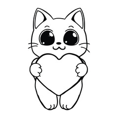 Cute cat with heart in cartoon vector illustration white background