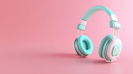 Naklejka premium Pastel teal headphones on pink background.