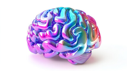 Iridescent 3D Brain Icon in Gradient Colors. Ideal for Representing Knowledge, Intelligence, and Creativity in Digital Art. Isolated on white background