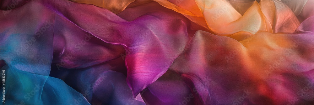 Poster Luxurious silk fabric in vibrant colors with copy space for mock up design and text placement. Generative AI