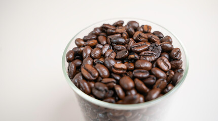 Closeup of Coffee Beans, Coffee Beans Isolated, Coffee Beans in a Glass Jar, Roasted Coffee Beans
