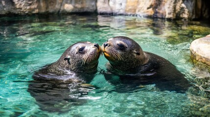 Fototapeta premium Playful Seals in Clear Water with Vibrant Colors