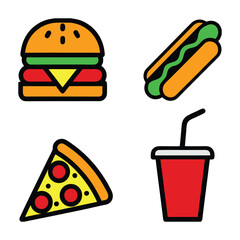Fast Food Icon Bundle Vector Design.