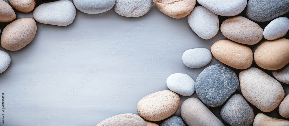 Poster smooth minimalist pebbles on surface with empty space for text and design elements